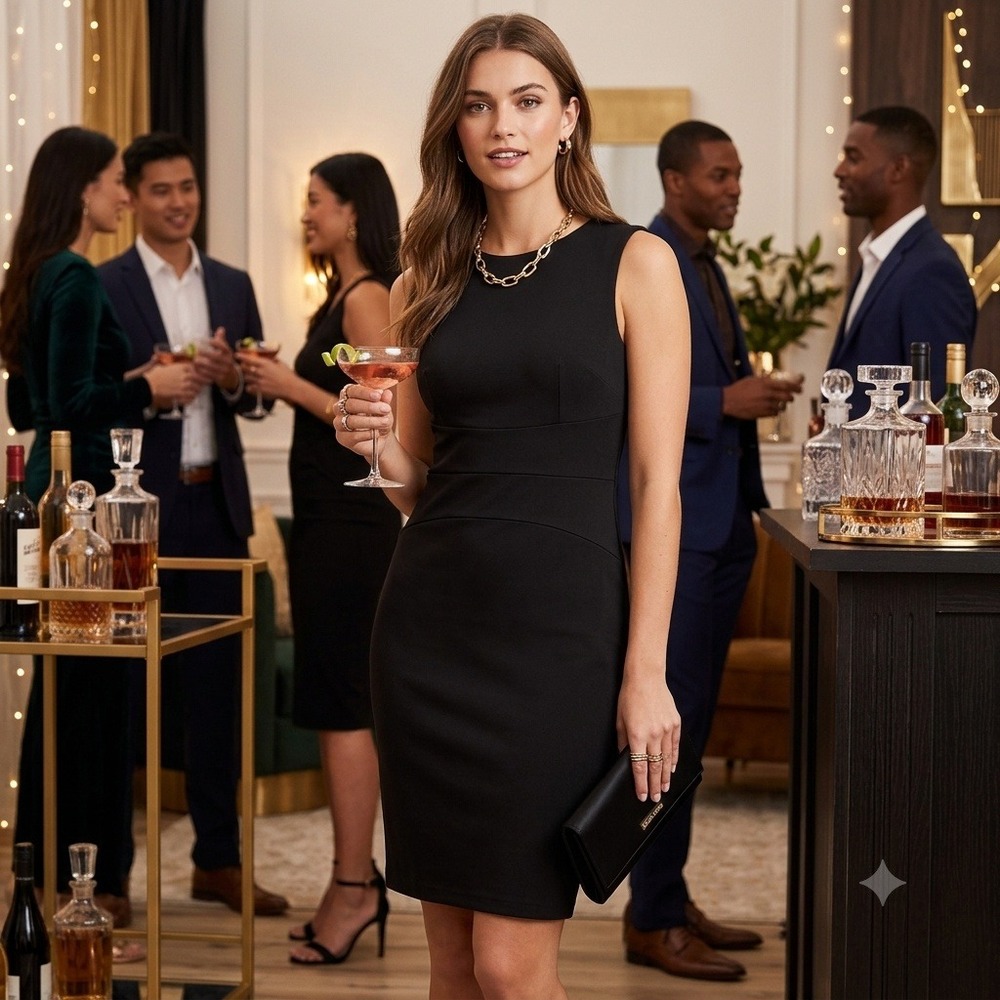Bisou Bisou Michele Bohbot Sheath Dress (Sleeveless Banded Waist) Black 10